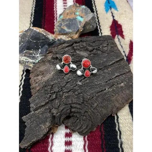 "Christmas Collection" Handmade Sterling Silver White Buffalo with Red Opal Stu - Picture 3 of 5